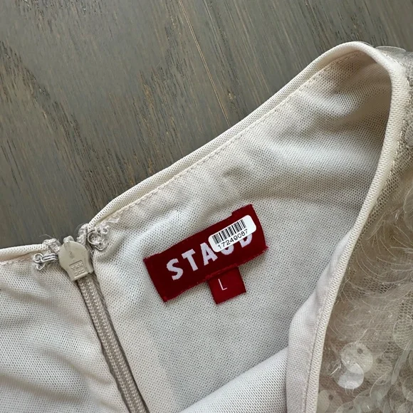 Staud Eton Mini Dress Moon Tan Sequin Embellished - Size Large - Picture 4 of 14